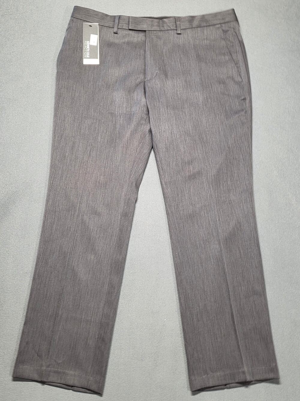 Mens Gray Slim Dress Pants 38x30 Flat Chino Straight Leg Kenneth Cole